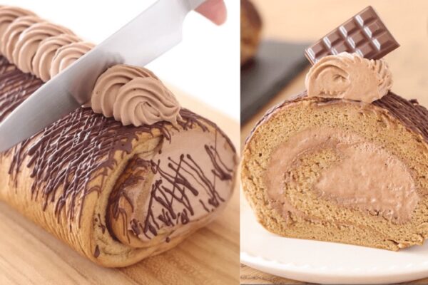 Gluten-free Chocolate Coffee Swiss Roll Cake, homemade and freshly served