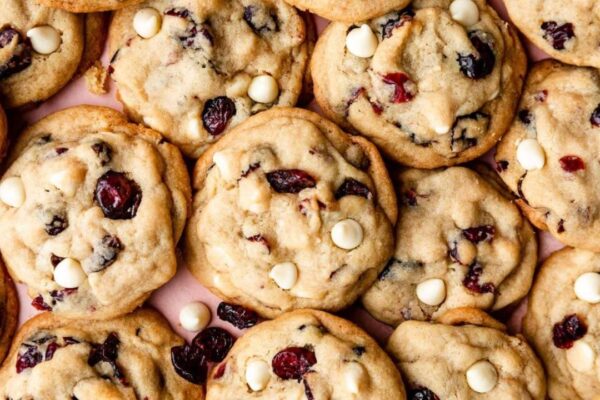 Easy White Chocolate Chip Cranberry Cookies, homemade and freshly served