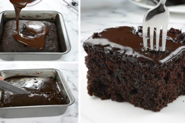Easy Chocolate Depression Cake, homemade and freshly served