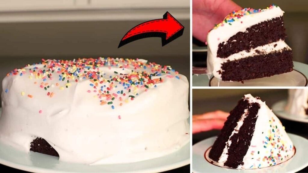 Easy Chocolate Cake w/ Marshmallow Frosting, homemade and freshly served