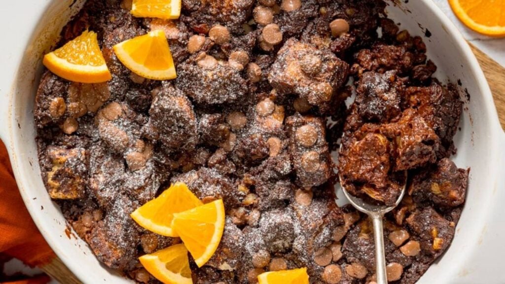Easy Chocolate Orange Bread & Butter Pudding, homemade and freshly served