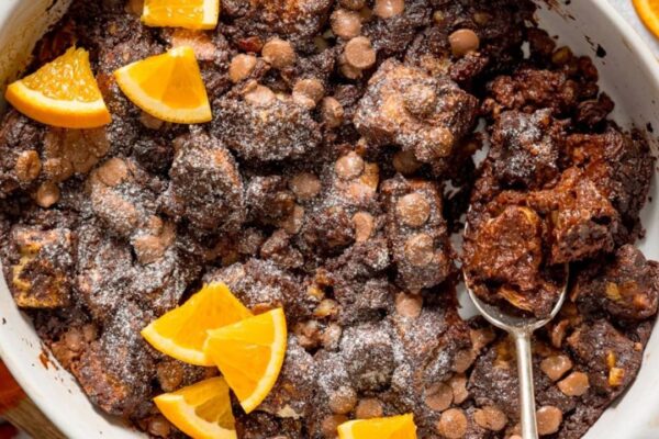 Easy Chocolate Orange Bread & Butter Pudding, homemade and freshly served