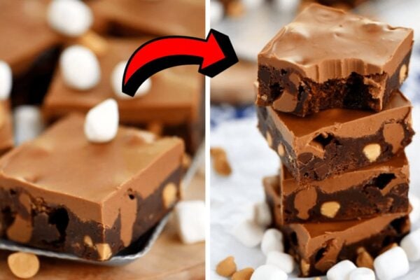 Easy Chocolate Peanut Butter Brownies, homemade and freshly served
