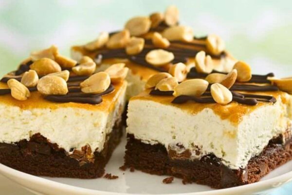 Easy Chocolate Peanut Butter Dream Bars, homemade and freshly served