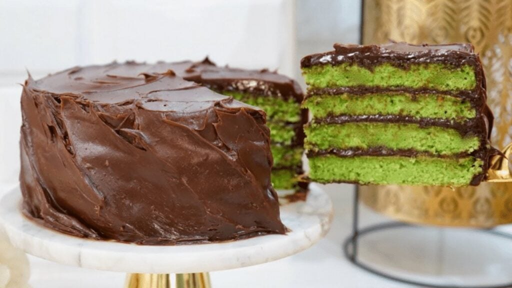 Easy Chocolate Pistachio Cake, homemade and freshly served