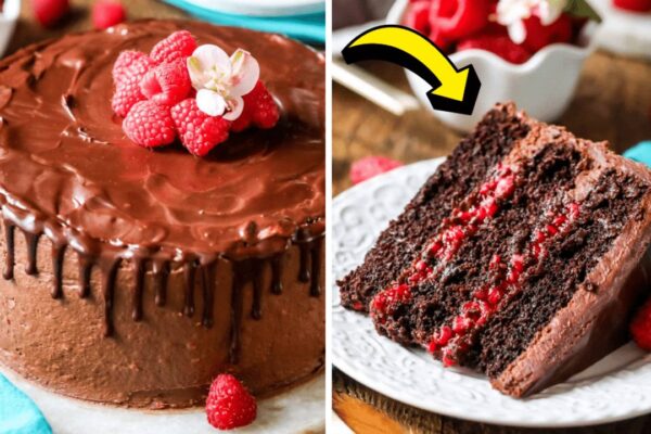 Easy-to-Make Rich Chocolate Raspberry Cake, homemade and freshly served