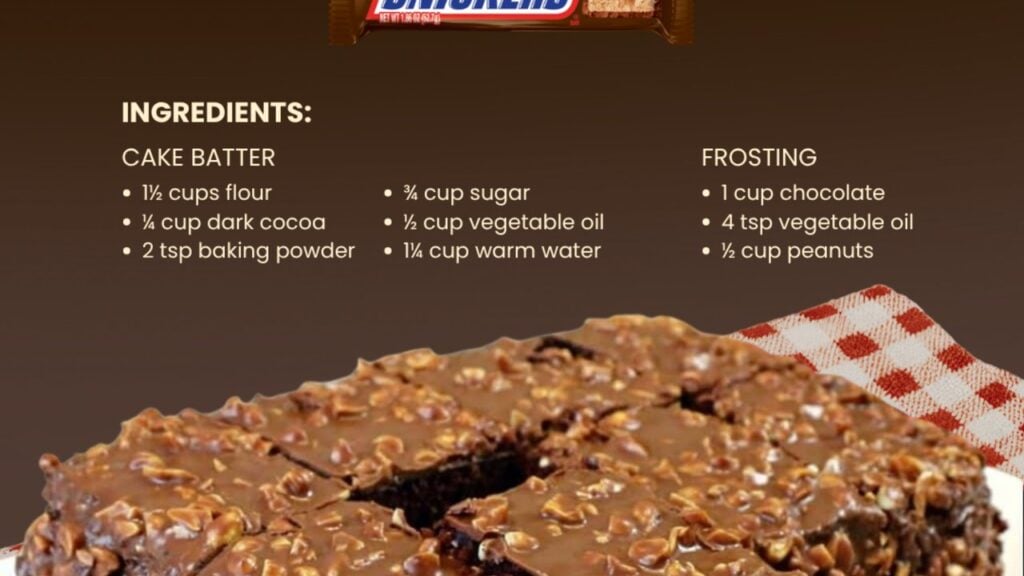 6-Minute Chocolate Snickers Cake, homemade and freshly served