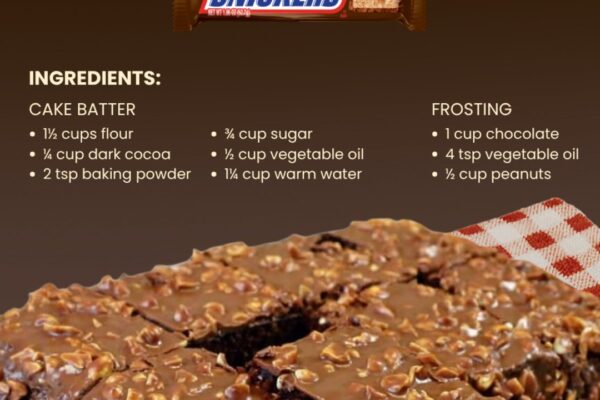 6-Minute Chocolate Snickers Cake, homemade and freshly served
