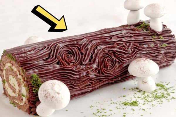 Easy Chocolate Vanilla Yule Log, homemade and freshly served
