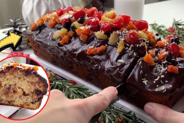 Easy Christmas Fruit Cake, homemade and freshly served