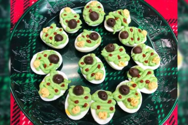 Easy-To-Make Christmas Tree Deviled Eggs, homemade and freshly served