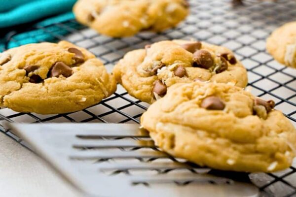 Easy Coconut Chocolate Chip Cookies, homemade and freshly served