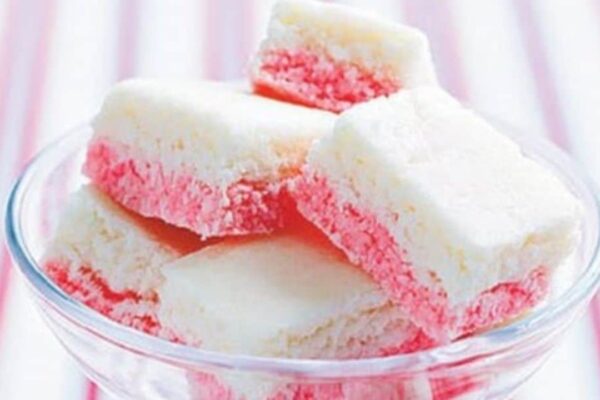 Easy Coconut Ice, homemade and freshly served