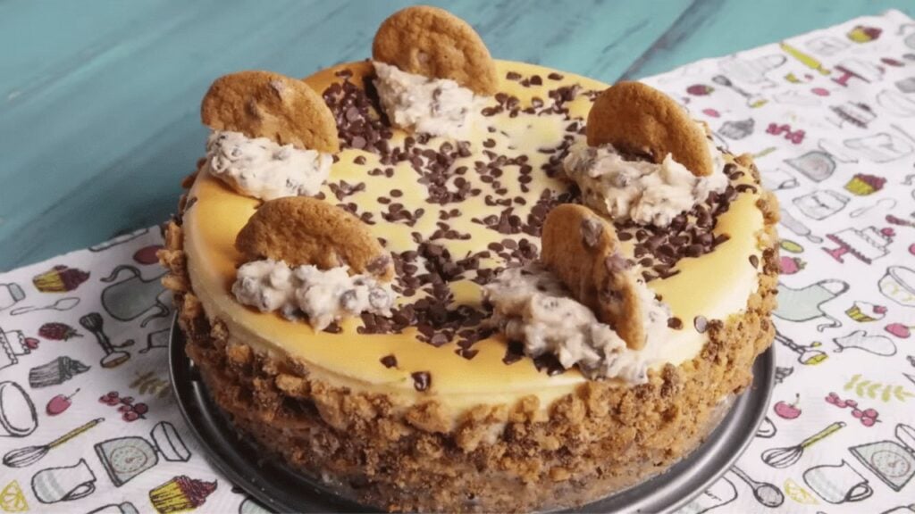 Easy Cookie Dough Cheesecake, homemade and freshly served