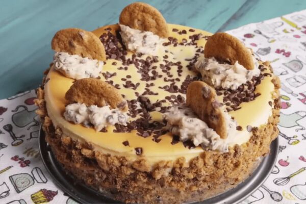 Easy Cookie Dough Cheesecake, homemade and freshly served