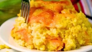 Paula Deen’s Dump ‘N Go Corn Casserole, homemade and freshly served