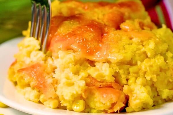 Paula Deen’s Dump ‘N Go Corn Casserole, homemade and freshly served