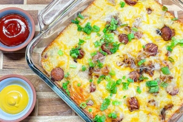Easy Corn Dog Casserole (State Fair Food Copycat), homemade and freshly served