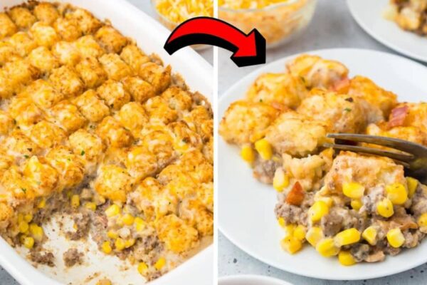 Easy Cowboy Tater Tot Casserole, homemade and freshly served