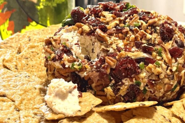 Easy Cranberry Pecan Cheese Ball, homemade and freshly served