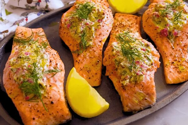 Easy Cream Cheese-Stuffed Salmon, homemade and freshly served