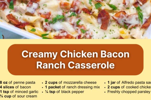 Creamy Chicken Bacon Ranch Casserole, homemade and freshly served