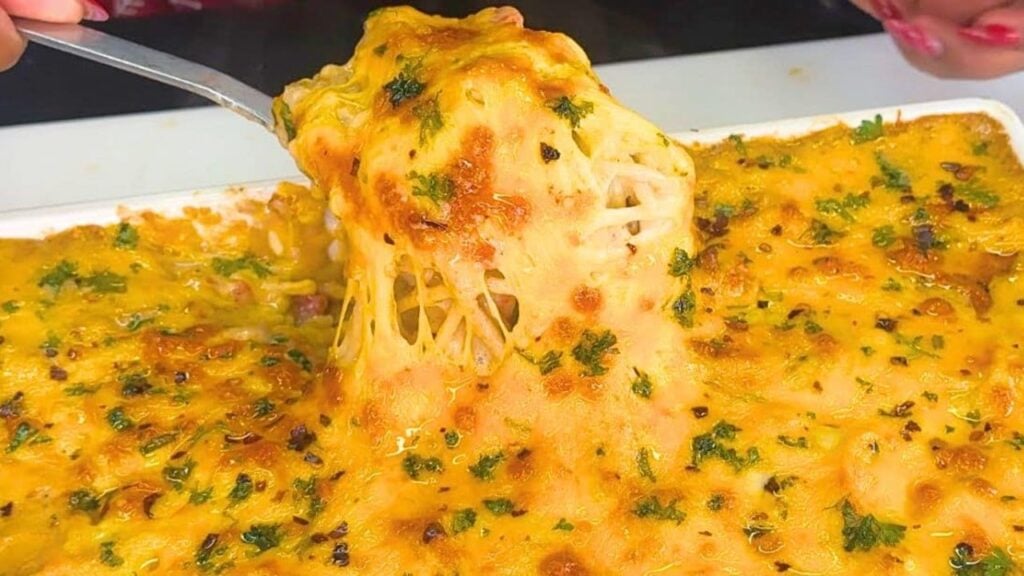 Easy Creamy Chicken Spaghetti, homemade and freshly served
