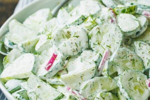 Easy Creamy Cucumber Salad, homemade and freshly served