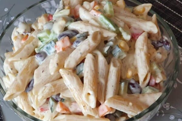 Easy-to-Make Creamy Pasta Salad, homemade and freshly served