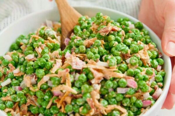 Easy Creamy Pea Salad, homemade and freshly served