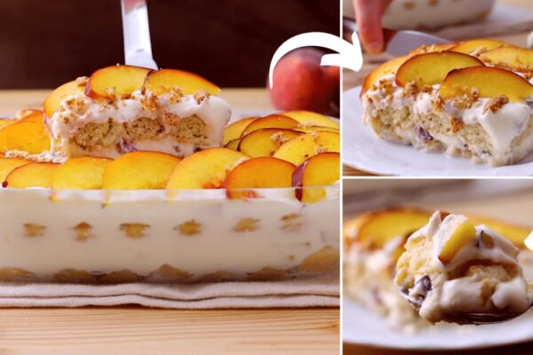 Super Creamy Peach Tiramisu, homemade and freshly served