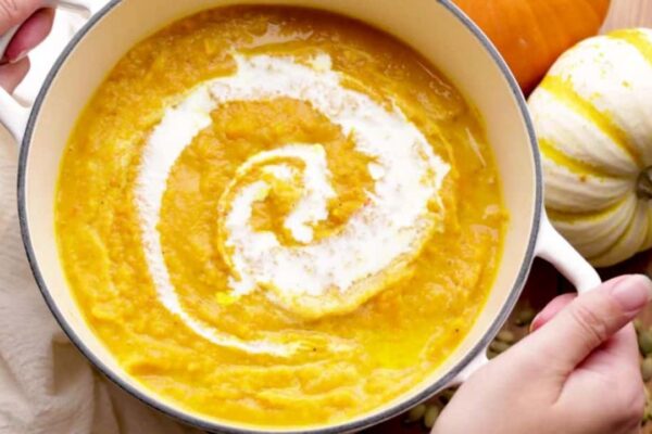 Creamy Roasted Pumpkin Soup, homemade and freshly served