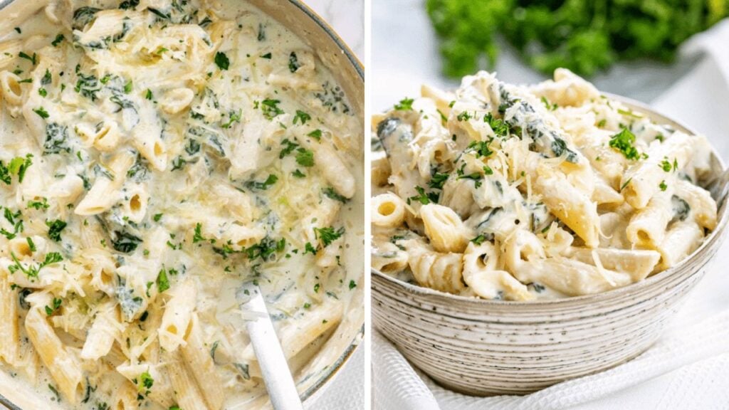 Easy-to-Make Creamy Spinach & Artichoke Pasta, homemade and freshly served