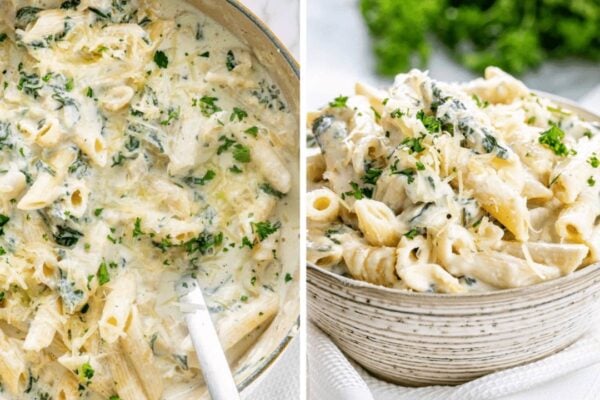 Easy-to-Make Creamy Spinach & Artichoke Pasta, homemade and freshly served