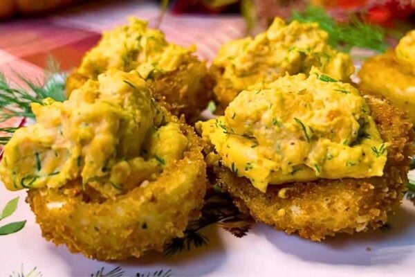 Easy-to-Make Crispy Fried Deviled Eggs, homemade and freshly served