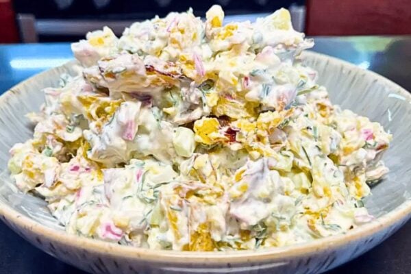 Easy-to-Make Crispy Smashed Potato Salad, homemade and freshly served