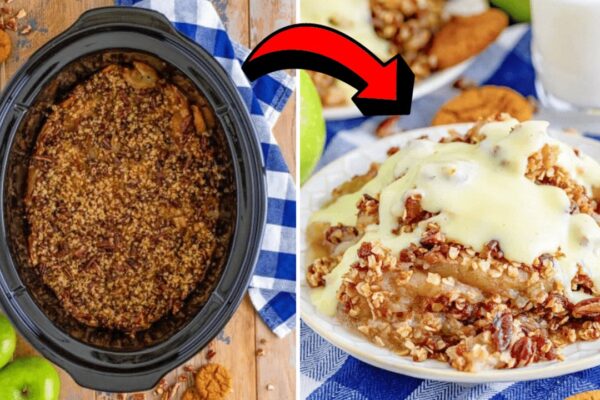 Easy Crockpot Apple Crisp, homemade and freshly served
