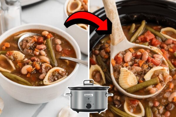 Easy Crockpot 15 Bean Minestrone Soup, homemade and freshly served