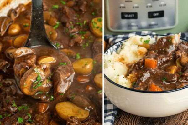 Easy Crockpot Beef Bourguignon, homemade and freshly served