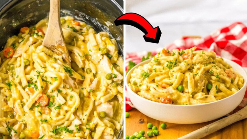Easy Crockpot Chicken and Noodles, homemade and freshly served
