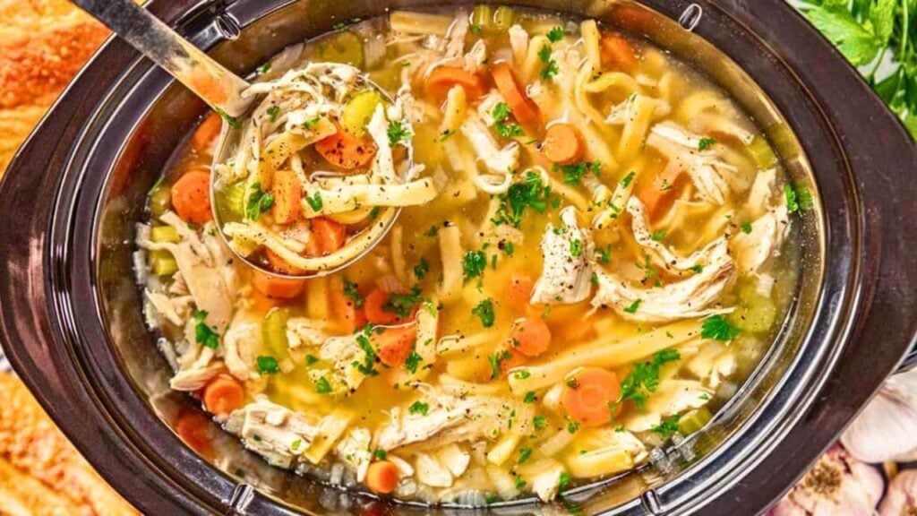 Fan-Favorite Crockpot Chicken Noodle Soup, homemade and freshly served
