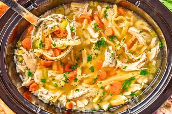 Fan-Favorite Crockpot Chicken Noodle Soup, homemade and freshly served