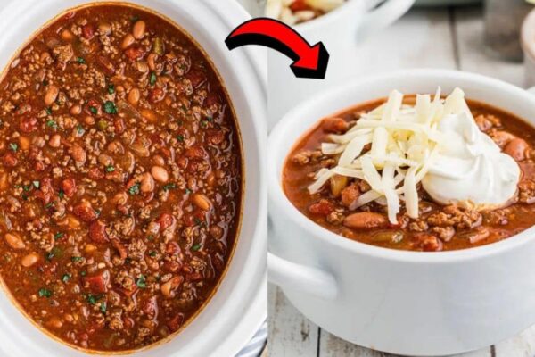 The Best Crockpot Chili (3 Secret Ingredients), homemade and freshly served