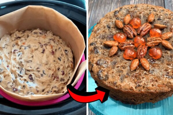 Easy Crockpot Christmas Cake, homemade and freshly served