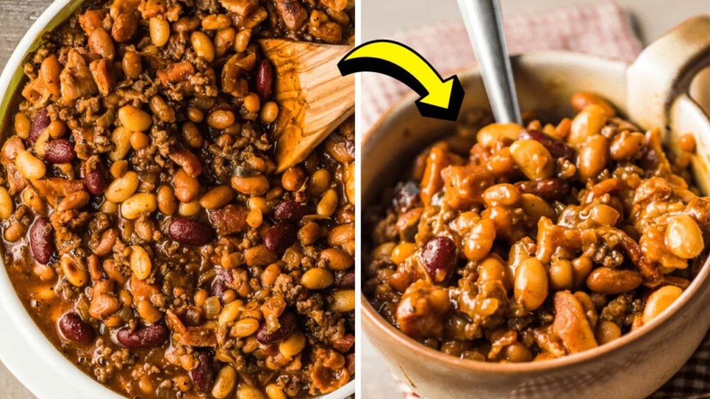 Easy Crockpot Cowboy Beans, homemade and freshly served