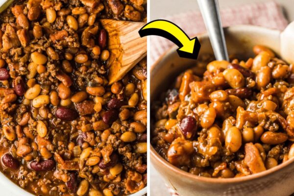 Easy Crockpot Cowboy Beans, homemade and freshly served