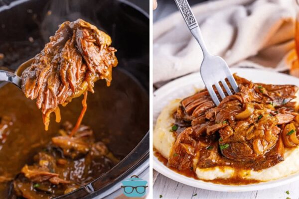 Easy Crockpot French Onion Pot Roast, homemade and freshly served
