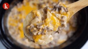Easy Crockpot Hamburger Potato Casserole, homemade and freshly served