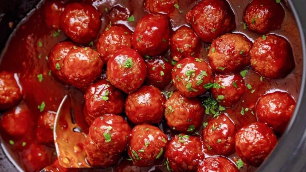 Easy Crockpot Honey Garlic Meatballs, homemade and freshly served
