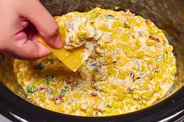 Crockpot Cheesy Jalapeño Corn Dip, homemade and freshly served
